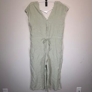 Anthropologie Cloth & Stone Women's Sz Medium Green 100% Linen Jumpsuit Wide Leg
